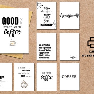 Lustige Kaffee-Karten zum Ausdrucken, Postkarten-Bundle