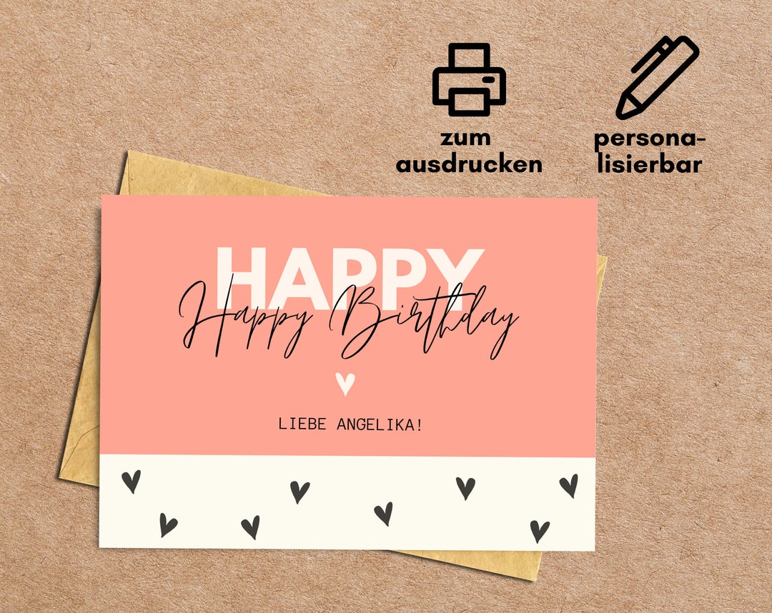 Karte Happy Birthday Ausdrucken: Happy Birthday Karte Zum Ausdrucken Personalisierbar Editierbar