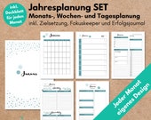 Kalendereinlagen Set A5, Monat 1M1S, Woche 1W1S, Tag 1T1S, Wochenziele, Monatsziele, Erfolgsjournal, Prioritäten, Eisenhower, Download