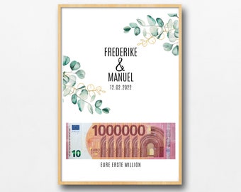 Geldgeschenk Hochzeit erste Million zum Ausdrucken und Personalisieren