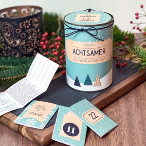 Adventskalender Achtsamkeit gefüllt mit 24 nachhaltigen Ideen für die Weihnachtszeit, Selbermachen, Druckvorlage, Upcycling Konservendose
