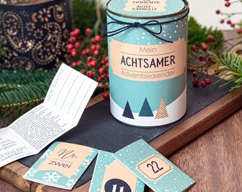 Adventskalender Achtsamkeit gefüllt mit 24 nachhaltigen Ideen für die Weihnachtszeit, Selbermachen, Druckvorlage, Upcycling Konservendose