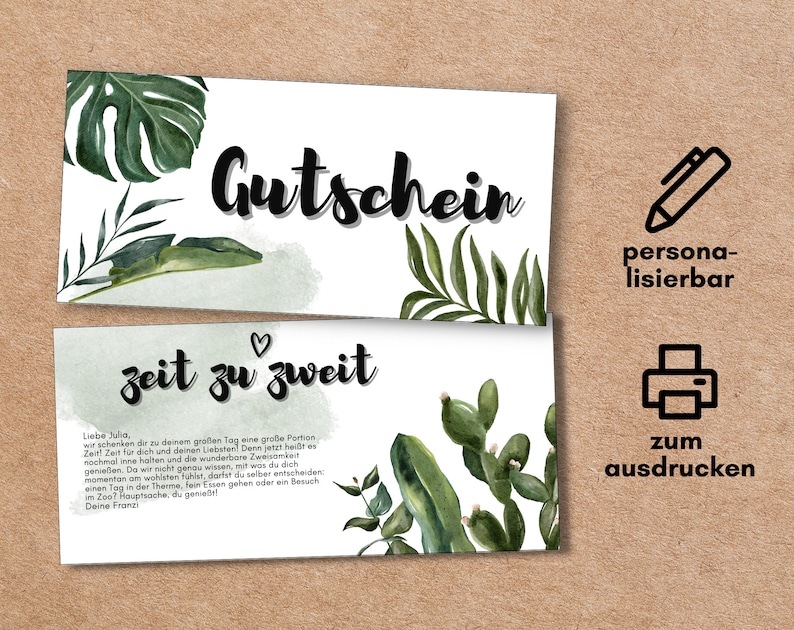 Individualisierbarer Gutschein zeit Zu Zweit Zum Etsy