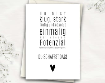 Prüfung Karte "Du schaffst das" zum Downloaden und ausdrucken