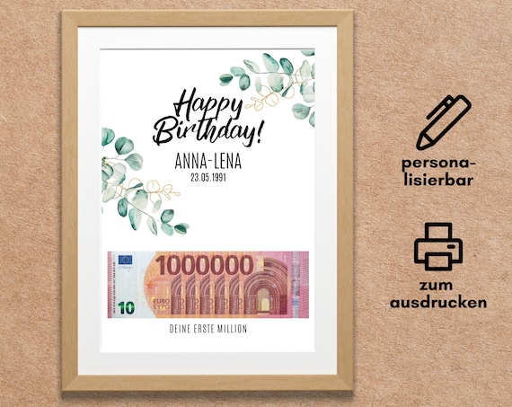 Geburtstag Deine Erste Million Geldgeschenk Zum Ausdrucken Und Etsy