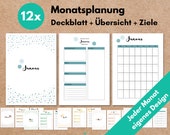Monatsübersicht A5 1M1S Kalendereinlagen undatiert + Monatsziele + Deckblatt, Monatsplanung, Filofax Organizer Planer, Download
