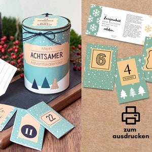 Adventskalender Achtsamkeit gefüllt mit 24 nachhaltigen Ideen für die Weihnachtszeit, Selbermachen, Druckvorlage, Upcycling Konservendose Bild 1