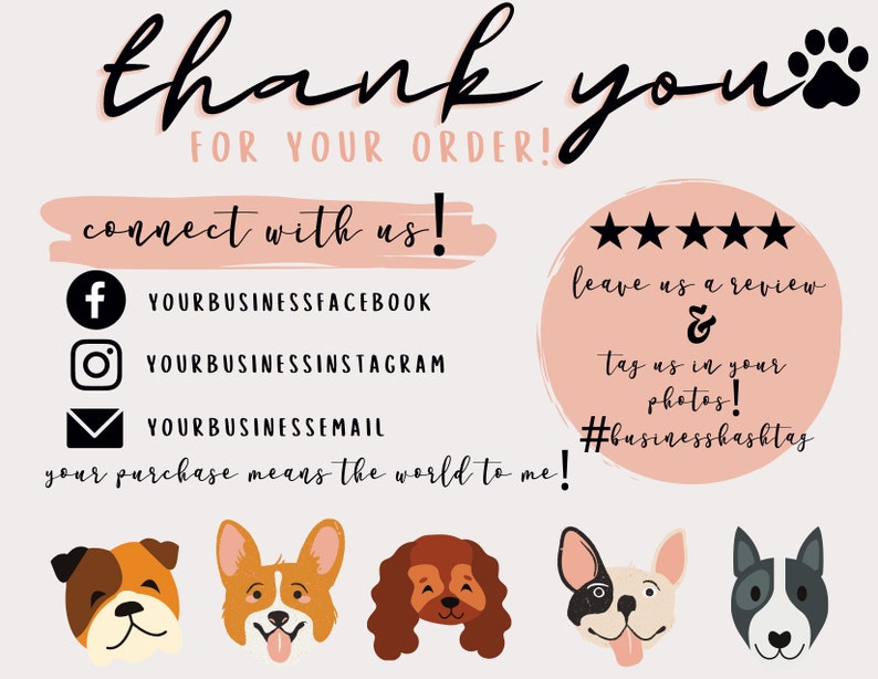 instant download dog thank you card editable and printable etsy