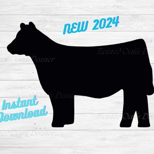 Génisse d'exposition , génisse de marché 4H et FFA | NOUVEAU 2024 | Téléchargements numériques | PNG, fichiers Svg | Silhouette détaillée pour cri-cut, cnc et t-shirts.