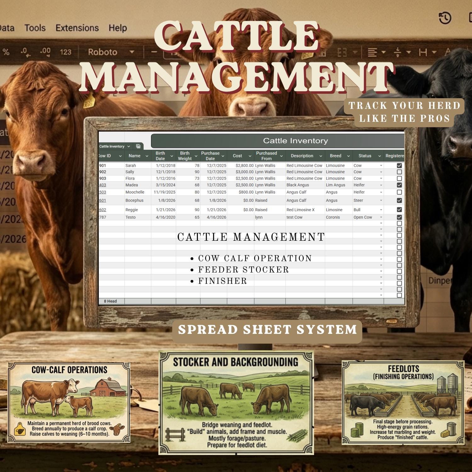 Cattle Management Spreadsheet | Herd Record Keeper, Livestock Tracker ...
