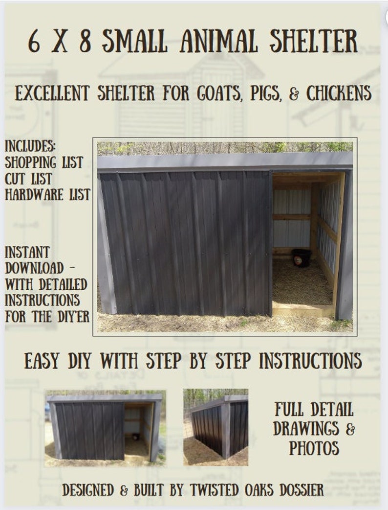 Small Animal Shelter DIY Plans 8x6 Lean to Roofgreat for Etsy
