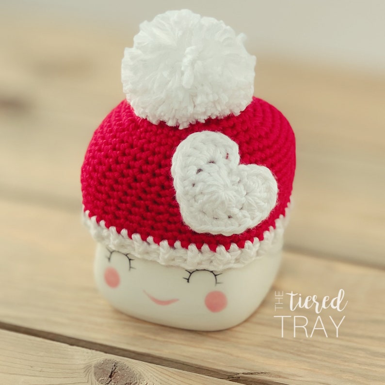 Red and White Crochet Marshmallow Mug Valentine Hat Tier Tray Decor Rustic Decor Valentine\u2019s Day Decor