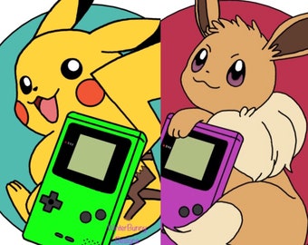 Gameboy Pokemon Pikachu /& Eevee Laminated Stickers Vinyl Sticker