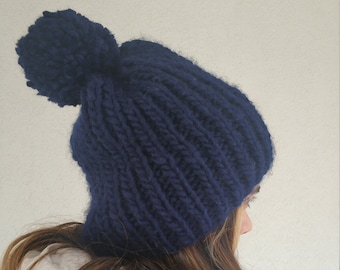Navy Fleece Stocking Cap: Pointed Beanie With Pompom - Etsy