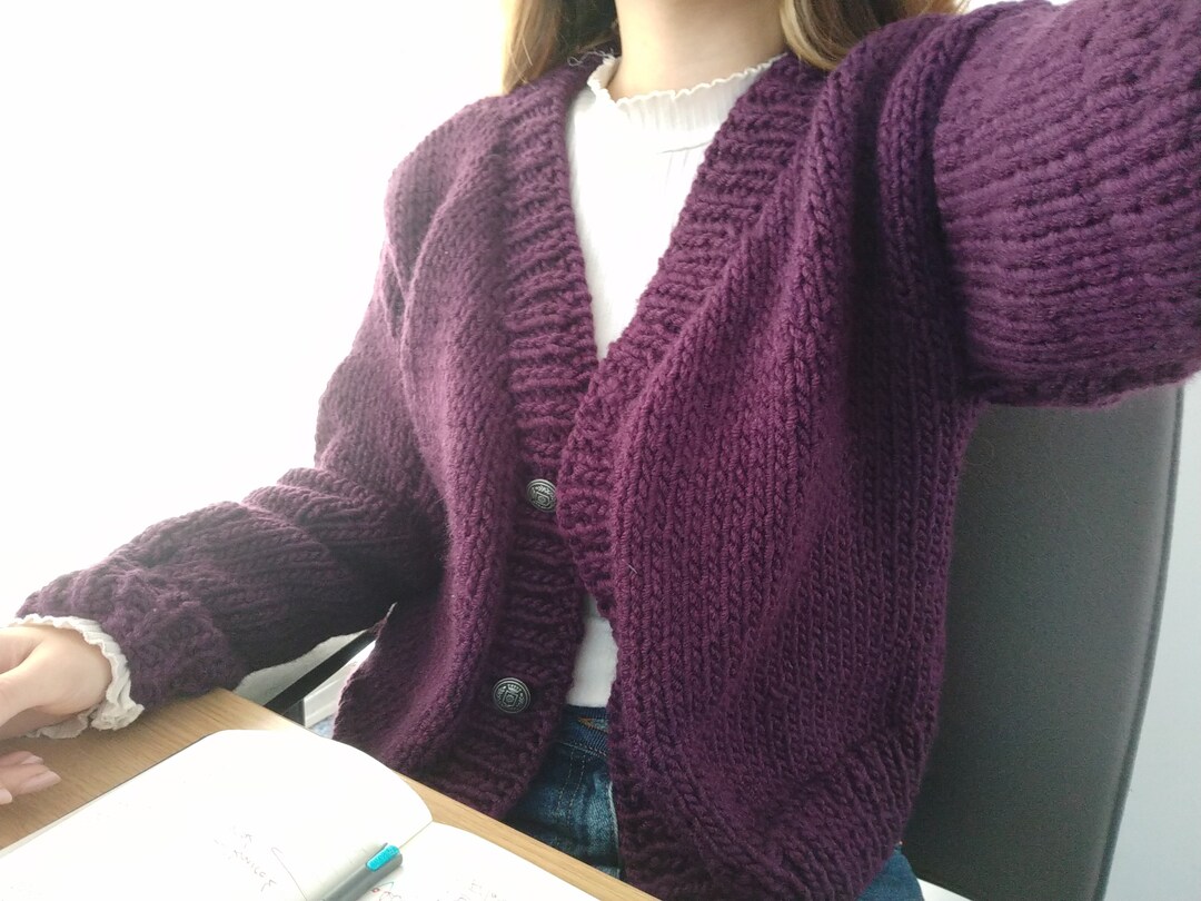Hand Knitted Purple Cardigan Short Button Cardigan - Etsy