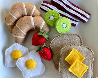 Felt Breakfast/Felt Food/Felt Toast/Felt Strawberries/Felt Eggs/Play Food