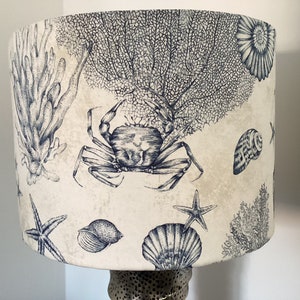 REDUCED costal  lampshade with seashells ,crab and coral in blue design