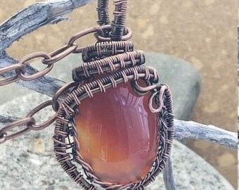 Carnelian Agate Necklace Carnelian Crystal Wire Wrapped Pendant