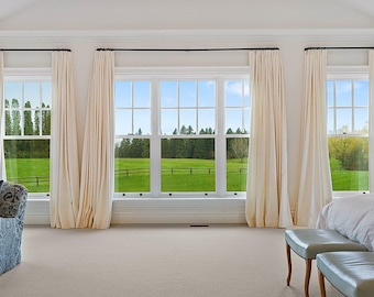 Linen Blend Custom Curtains: Pinch Pleat Drapery Panels, Blackout Option
