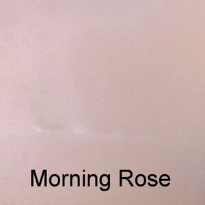 May include: A solid, pale pink fabric swatch with the text "Morning Rose" printed in black.