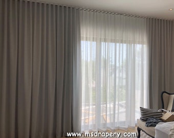 Custom Faux Linen Ripple Fold Curtains: Full Privacy Drapery