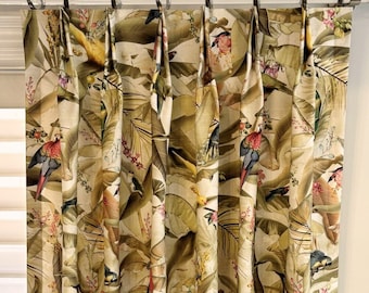 Tropical - Bird Print Cotton Curtains: Pleats or Grommets Blackout Curtains