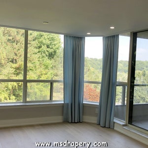 Blue and Baby Blue Custom Linen Blend Drapery Panels, Pinch and French Pleated Drapes, Grommets, Blackout Drapery Panels available