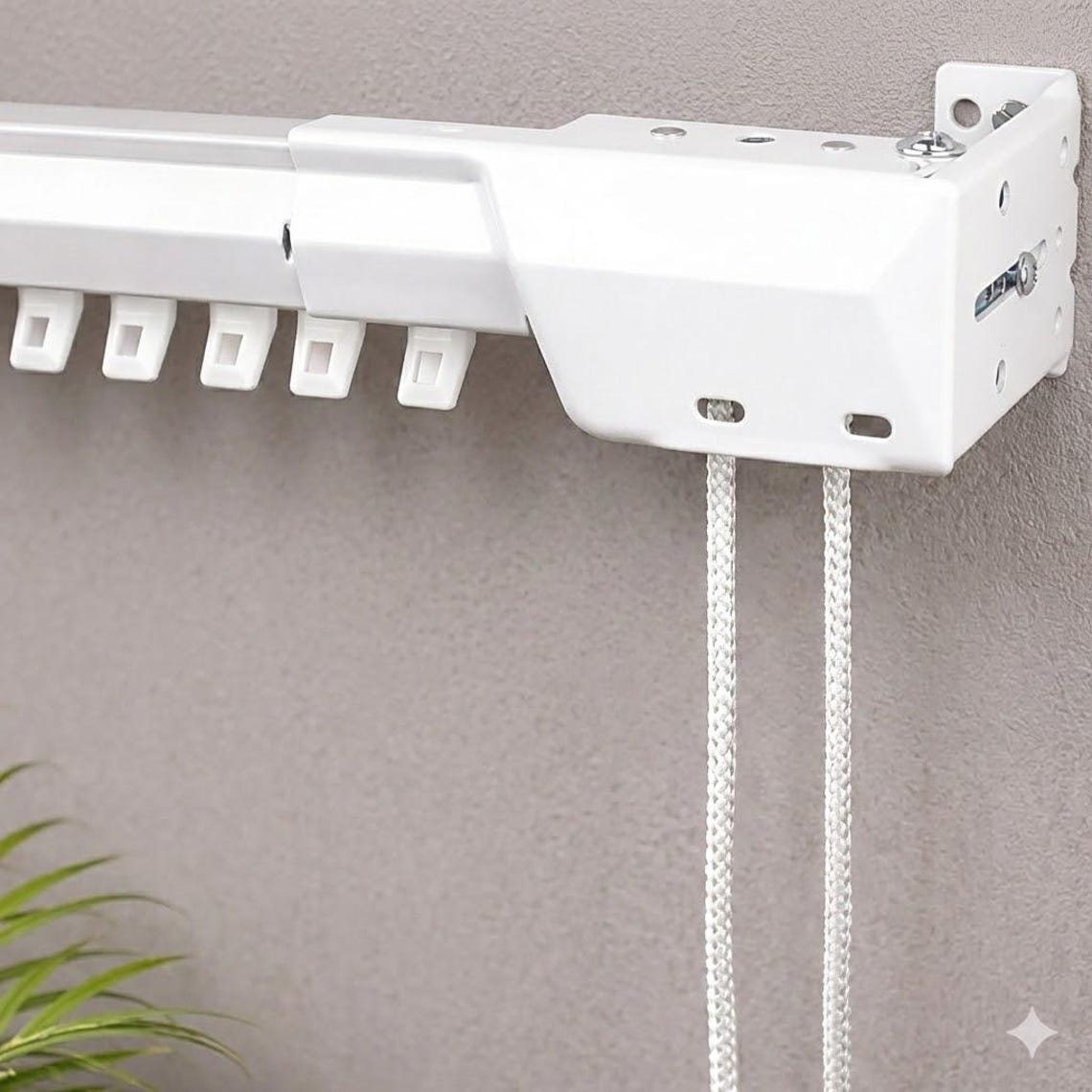 Rod Rope Pinch White Metal Traverse Curtain Rod Set - Center Open - Heavy Duty Cord ...