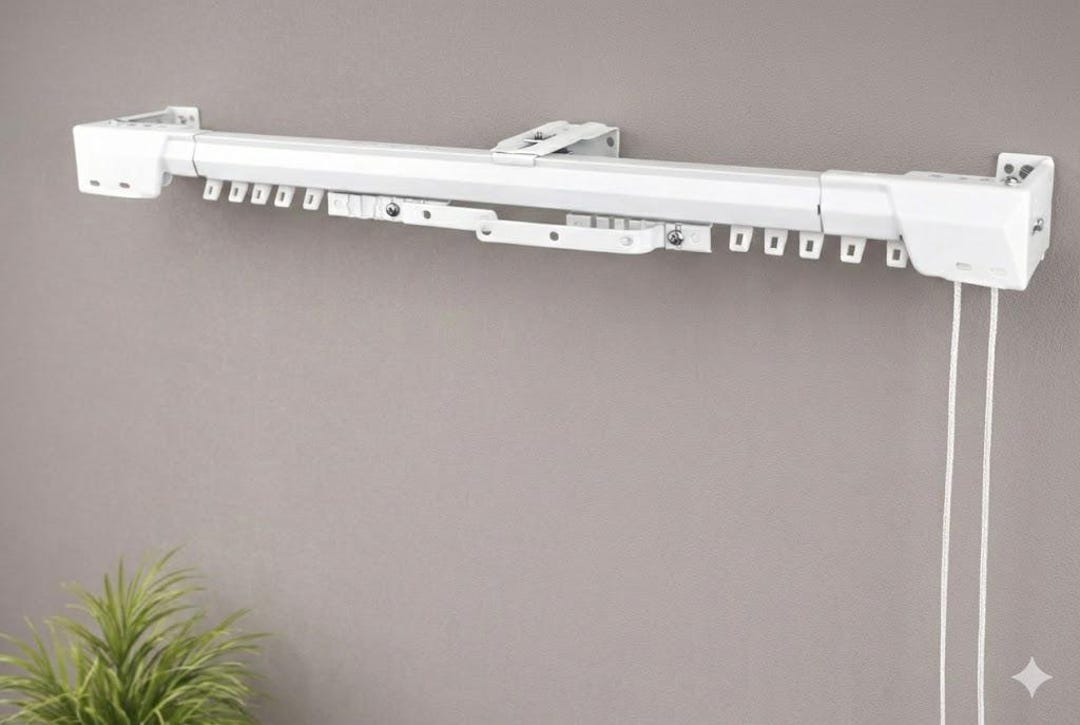 Rod Rope Pinch White Metal Traverse Curtain Rod Set - Center Open - Heavy Duty Cord ...