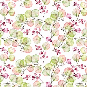 Jersey fabric - Watercolor Leaves & Berries
