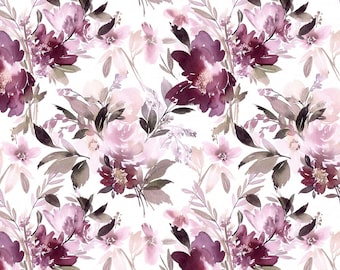 Jersey fabric - Dreamy Florals - purple, mud