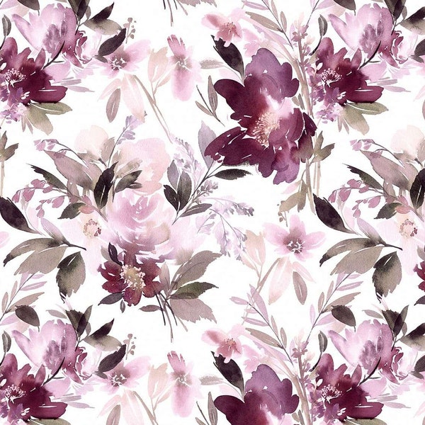 Tissu jersey - Dreamy Florals - violet, boue