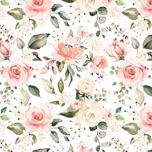 French Terry - Aquarell Blumen - rosa/creme