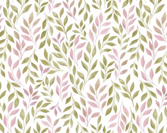 Tissu jersey - Feuilles d'aquarelle - rose clair, kaki