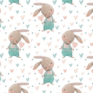 Jersey fabric - rabbit with heart