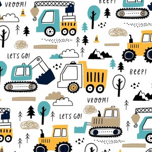 Jersey fabric - Let's Go - construction vehicles