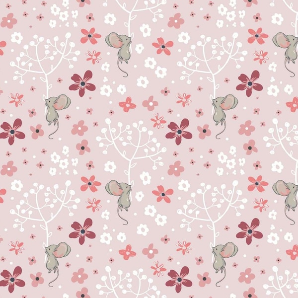 Jersey Stoff - Kleine Maus mit Pusteblume - rosa