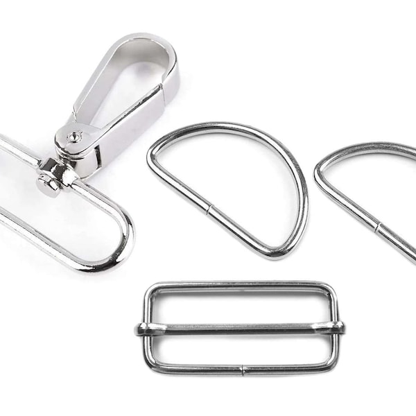 Taschenzubehör Set - 1 Karabiner, 2 D-Ringe, 1 Verschieber - 40 mm - silber