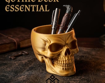 Gothic Skull Pen Holder | 3D Printed Desk Organizer, Dark Office Decor