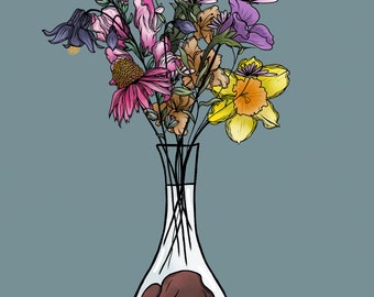 illustration A4 - vase de fleur et corps de femme