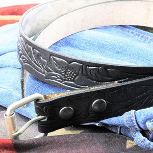 Floral Filigree leather belt, Hand tooled leather belt, Classic Western wear, Cut to size, Made in the USA