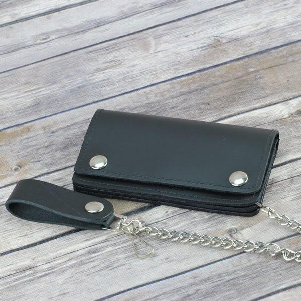 Bestselling black leather chain wallet, Minimalist leather, Classic biker style wallet, Third Anniversary, Groomsmen gift, Father's Day gift