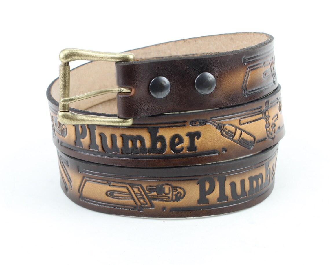 Plumbers leather belt hand tooled leather Heavy duty utility Etsy Polska