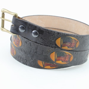American Flag leather belt, Hand tooled leather, Patriotic accessory, Cut to size, Made in the USA, Memorial Day, 4th of July