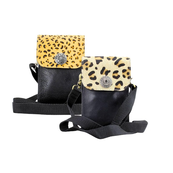 Borsa a tracolla con patta e pelo di bisonte americano in stampa