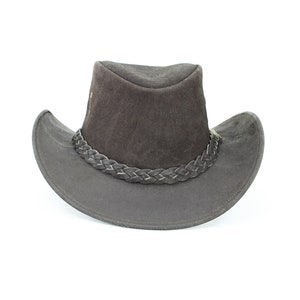 Brown suede cowboy hat, Hat with braided band, Wide brim shapeable hat, Warm winter hat, Modern Western fashion, Leather sun hat