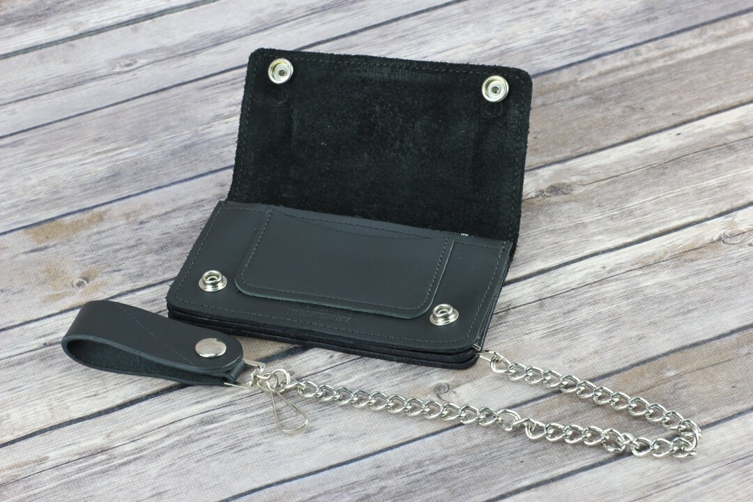 Black leather chain wallet sales
