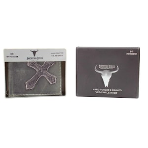 Cartera cruzada plegable con diseño de bisonte americano, cartera extraíble con estuche de regalo, cartera plegable de cuero repujado, estilo western moderno, protección con bloqueo RFID
