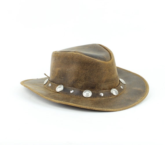 Chapeau Cowboy En Cuir Véritable Minnetonka - Marron - Taille M (circonférence 21") - Occasion Très Bon état