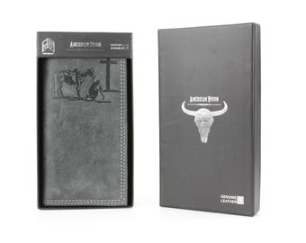Embossed Cowboy Rodeo Wallet: Hunter Leather Long Wallet